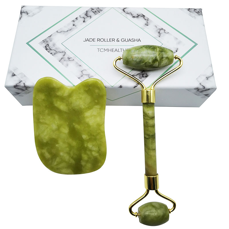 Dark Green Jade Roller And U Shape Guasha Board Set